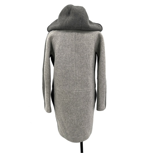 J Crew Nello Gori Stadium Cloth Hooded Coat Sz 2 Gray Colorblock Leather Trim - Picture 4 of 6